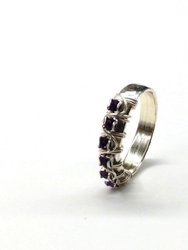 Sterling Silver Hammered Amethyst Rhinestone Bling Ring