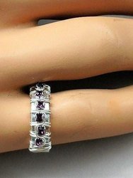 Sterling Silver Hammered Amethyst Rhinestone Bling Ring