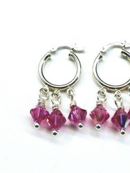 Sterling Silver Hoop Pink Crystal Dangle Earrings