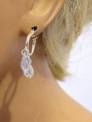 Sterling Silver Hoop Sparkly Crystal Drop Dangle Earrings