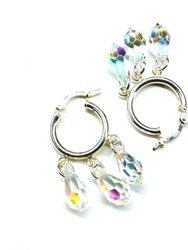 Sterling Silver Hoop Sparkly Crystal Drop Dangle Earrings