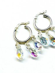 Sterling Silver Hoop Sparkly Crystal Drop Dangle Earrings - Multi