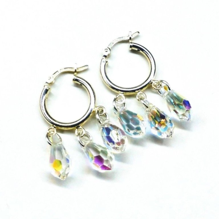 Sterling Silver Hoop Sparkly Crystal Drop Dangle Earrings - Multi