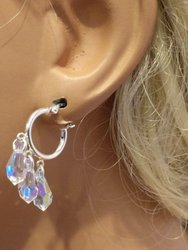 Sterling Silver Hoop Sparkly Crystal Drop Dangle Earrings