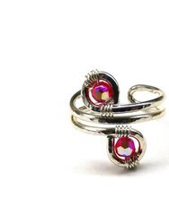 Sterling Silver Red Pink Crystal Adjustable Wire Wrap Finger Toe Ring - Silver Multi
