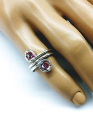 Sterling Silver Red Pink Crystal Adjustable Wire Wrap Finger Toe Ring