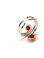 Sterling Silver Red Pink Crystal Adjustable Wire Wrap Finger Toe Ring