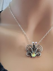 Sterling Silver Sculpted Wire Wrapped Crystal Butterfly Necklace