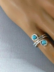 Sterling Silver Turquoise Adjustable Wire Wrap Finger Toe Ring