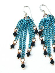 Turquoise Tassel Chain Black Crystal Earrings