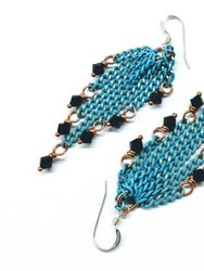 Turquoise Tassel Chain Black Crystal Earrings