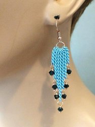 Turquoise Tassel Chain Black Crystal Earrings