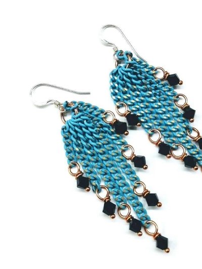 Alexa Martha Designs Turquoise Tassel Chain Black Crystal Earrings product