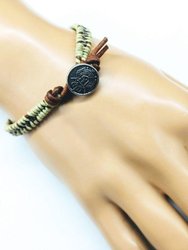 Two Tone Leather Wrap Seed Bead Button Bracelet