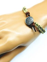 Two Tone Leather Wrap Seed Bead Button Bracelet