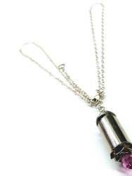 Vintage Style Pink Crystal Drop Silver Bullet Necklace - Rose