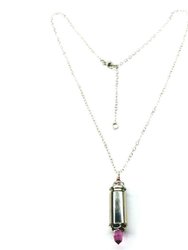 Vintage Style Pink Crystal Drop Silver Bullet Necklace