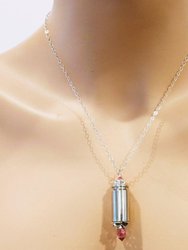 Vintage Style Pink Crystal Drop Silver Bullet Necklace