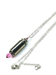 Vintage Style Pink Crystal Drop Silver Bullet Necklace