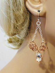 Wire Sculpted Crystal Drop Chandelier Angel Wing Earrings