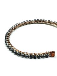 Wire Wrapped Copper Silver Black Crystal Rhinestone Bangle - Black