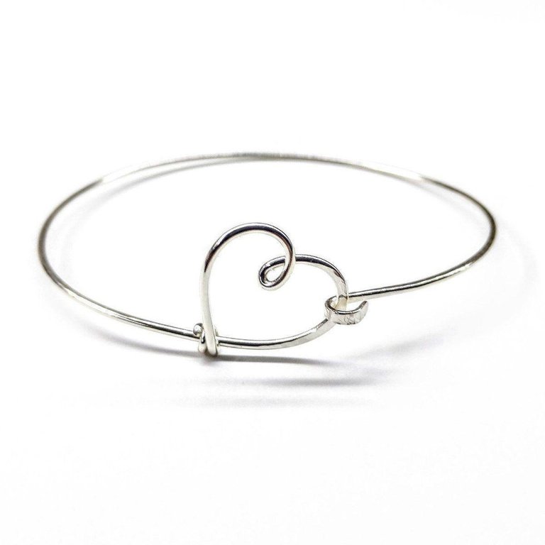 Wire Wrapped Heart Bangle in Sterling Silver - Sterling Silver