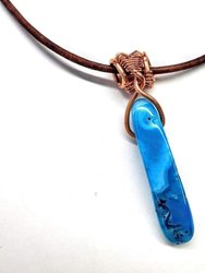 Wire Wrapped Pointed Turquoise Agate Leather Necklace for Him and Her - Turquoise