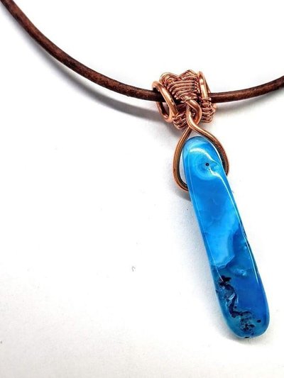 Alexa Martha Designs Wire Wrapped Pointed Turquoise Agate Leather Necklace for Him and Her product