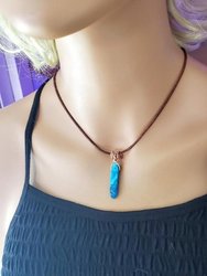 Wire Wrapped Pointed Turquoise Agate Leather Necklace for Him and Her