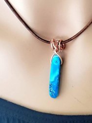 Wire Wrapped Pointed Turquoise Agate Leather Necklace for Him and Her