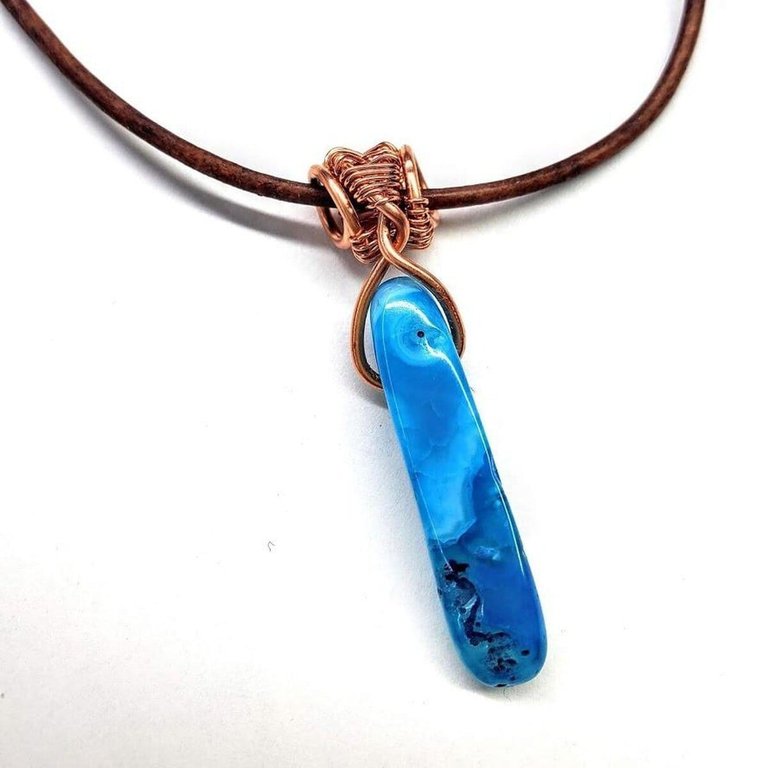 Wire Wrapped Pointed Turquoise Agate Leather Necklace for Him and Her - Turquoise