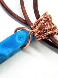 Wire Wrapped Pointed Turquoise Agate Leather Necklace for Him and Her