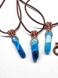 Wire Wrapped Pointed Turquoise Agate Leather Necklace for Him and Her