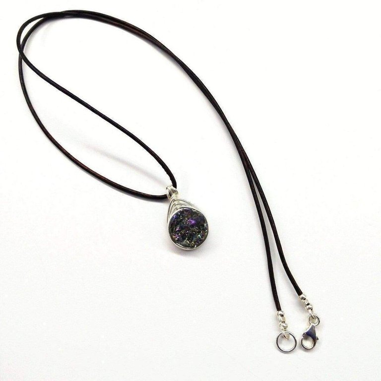 Wire Wrapped Rainbow Druzy Necklace - Black