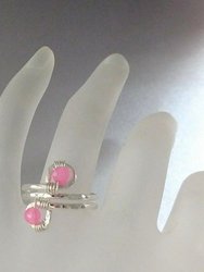 Wire wrapped Sterling Silver Pink Jade Adjustable Finger Toe Ring