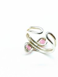 Wire wrapped Sterling Silver Pink Jade Adjustable Finger Toe Ring