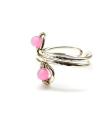 Wire wrapped Sterling Silver Pink Jade Adjustable Finger Toe Ring