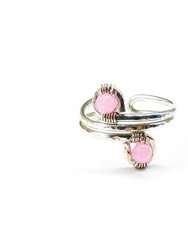 Wire wrapped Sterling Silver Pink Jade Adjustable Finger Toe Ring - Pink