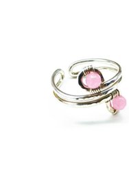 Wire wrapped Sterling Silver Pink Jade Adjustable Finger Toe Ring