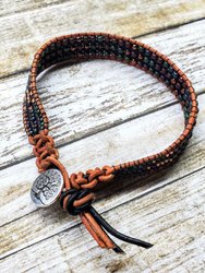 X-Large Men's Leather Intricate Bead Work Tree Of Life Button Bracelet