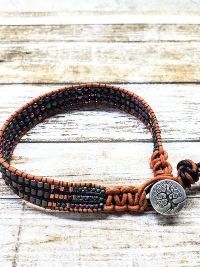 Alexa Martha Designs X-Large Men's Leather Intricate Bead Work Tree Of Life Button Bracelet product