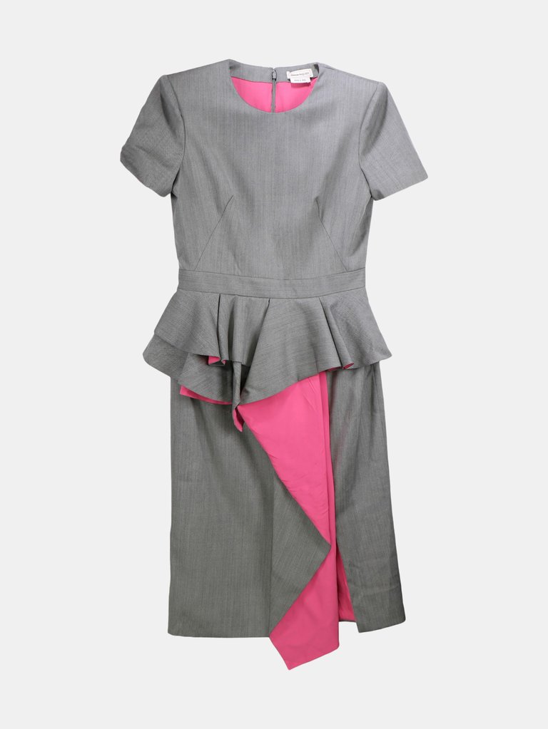 Alexander Mcqueen Women's Grey Short Sleeve Wool Dress - Grey