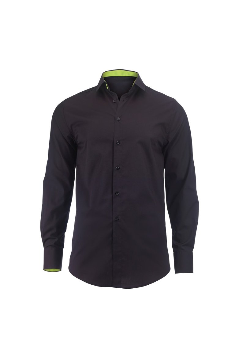 Alexandra Mens Roll Sleeve Hospitality Work Shirt (Black/ Lime) - Black/ Lime