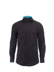 Alexandra Mens Roll Sleeve Hospitality Work Shirt (Black/ Peacock) - Black/ Peacock