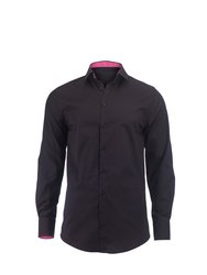 Alexandra Mens Roll Sleeve Hospitality Work Shirt (Black/ Pink) - Black/ Pink