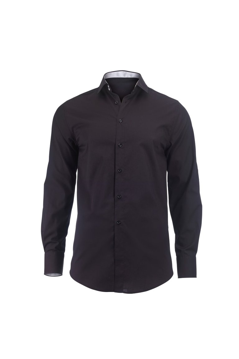 Alexandra Mens Roll Sleeve Hospitality Work Shirt (Black/ White) - Black/ White