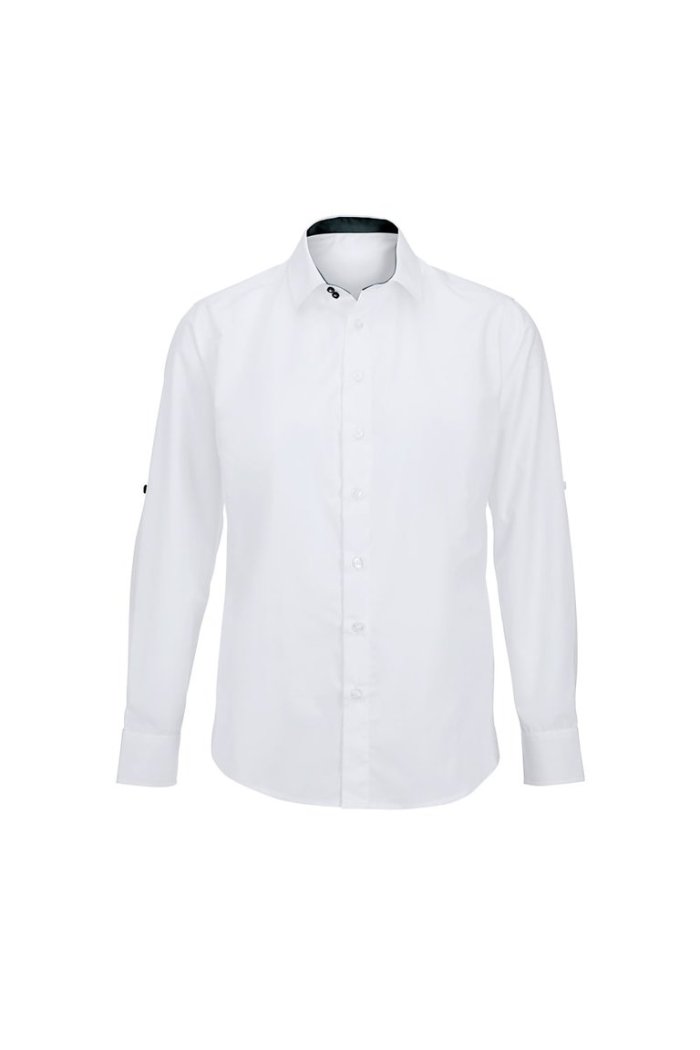 Alexandra Mens Roll Sleeve Hospitality Work Shirt (White/ Black) - White/ Black