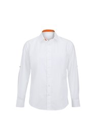 Alexandra Mens Roll Sleeve Hospitality Work Shirt (White/ Orange) - White/ Orange