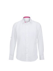 Alexandra Mens Roll Sleeve Hospitality Work Shirt (White/ Pink) - White/ Pink