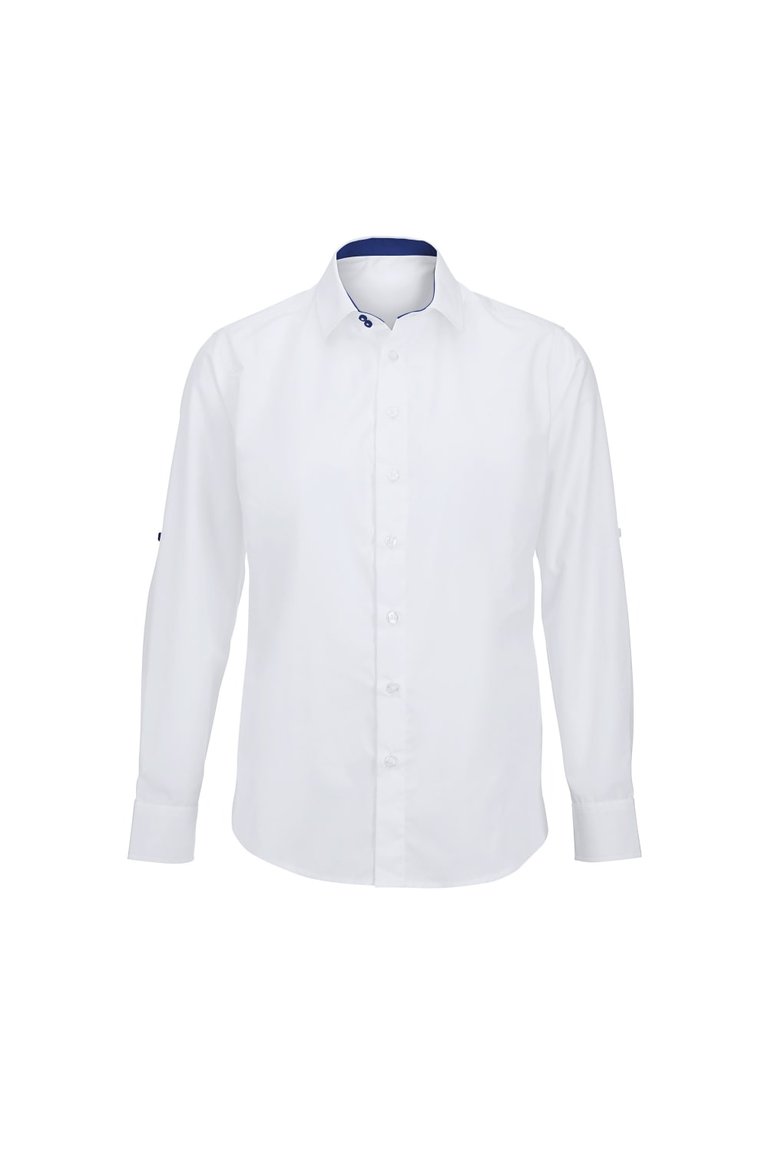 Alexandra Mens Roll Sleeve Hospitality Work Shirt (White/ Royal) - White/ Royal